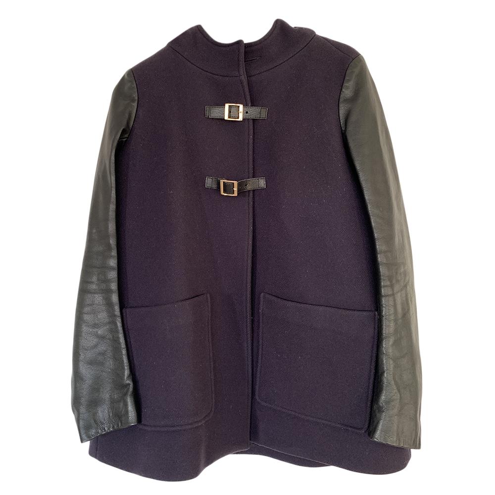 Maje Hooded Jacket W/ Leather Sleeves