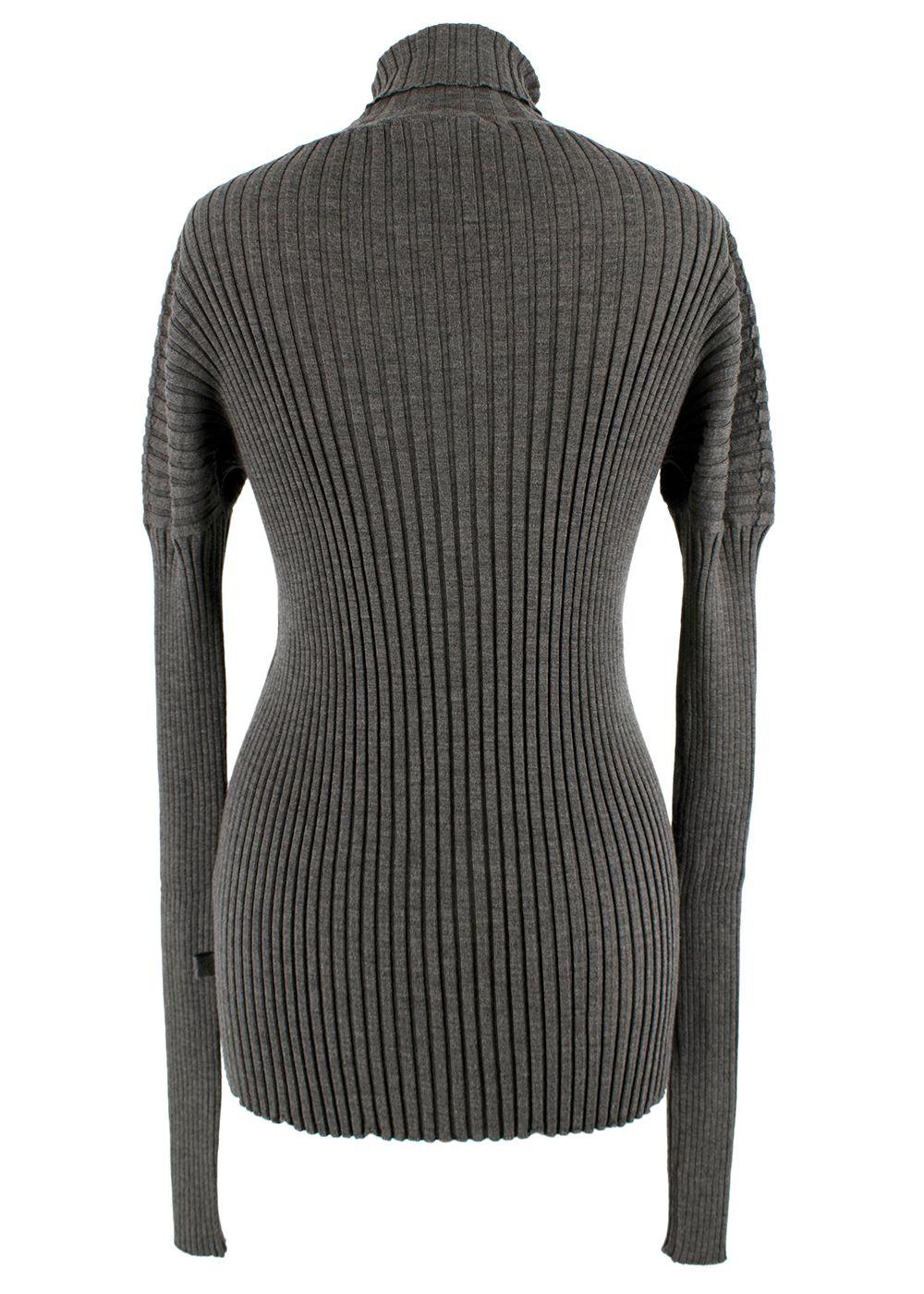 Bottega Veneta Grey Ribbed Knit Turtleneck Top