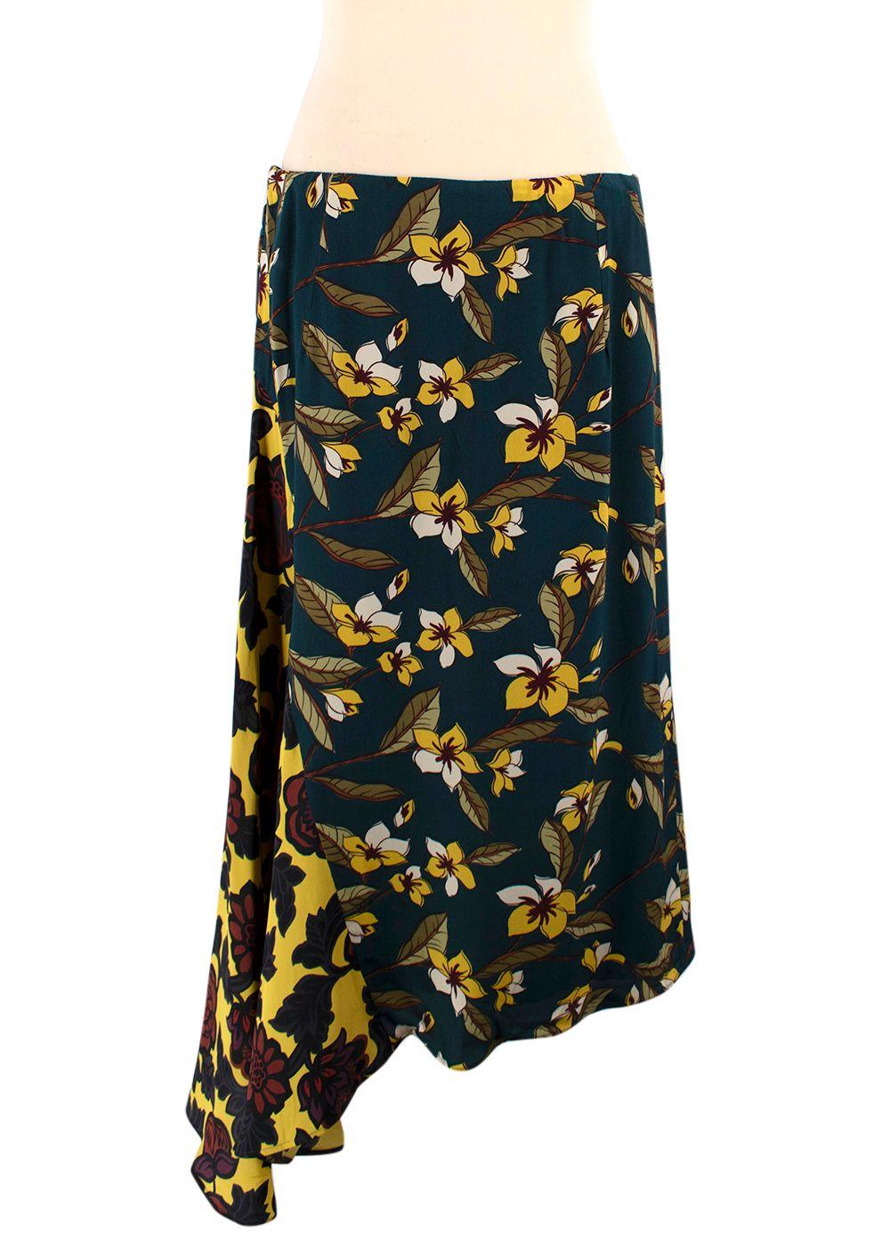 Weekend MaxMara Teal and Yellow Floral Skirt