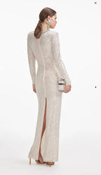 Self Portrait Cream Crystal Embellished Maxi Dress