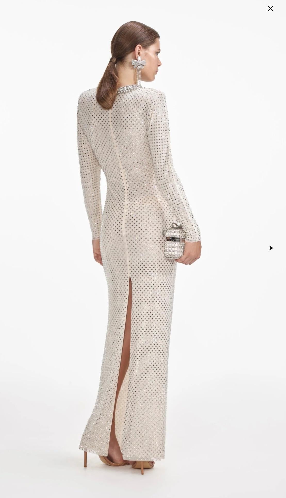 Self Portrait Cream Crystal Embellished Maxi Dress