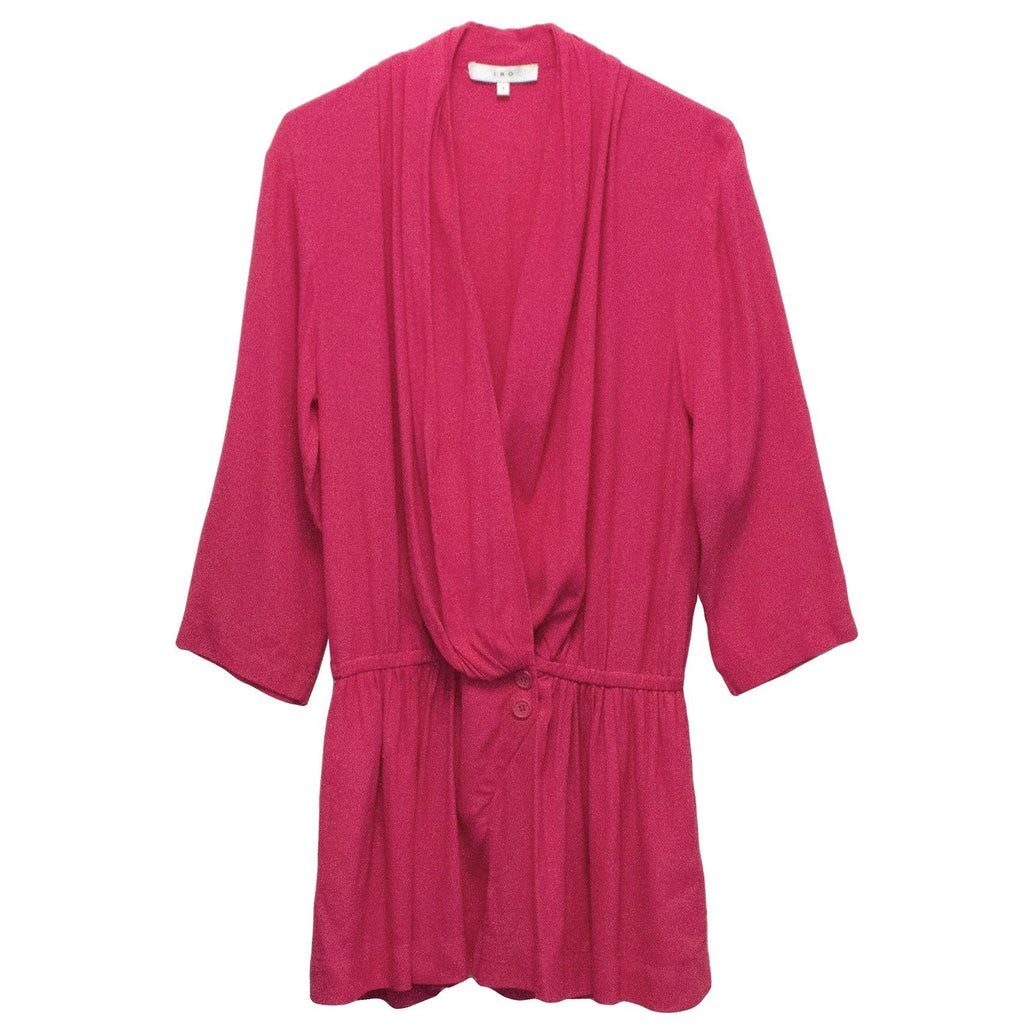Iro Crossover Hot Pink Rayon Playsuit with Cropped Sleeves