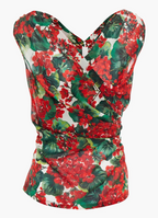 Red Geranium Printed Draped Chiffon Top