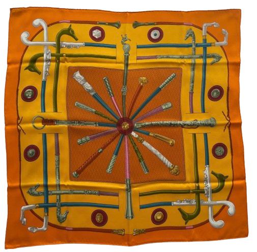 Hermes Orange Cannes et Pommeaux Silk Scarf