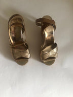 Jimmy Choo Gold Crossover Leather Wedges