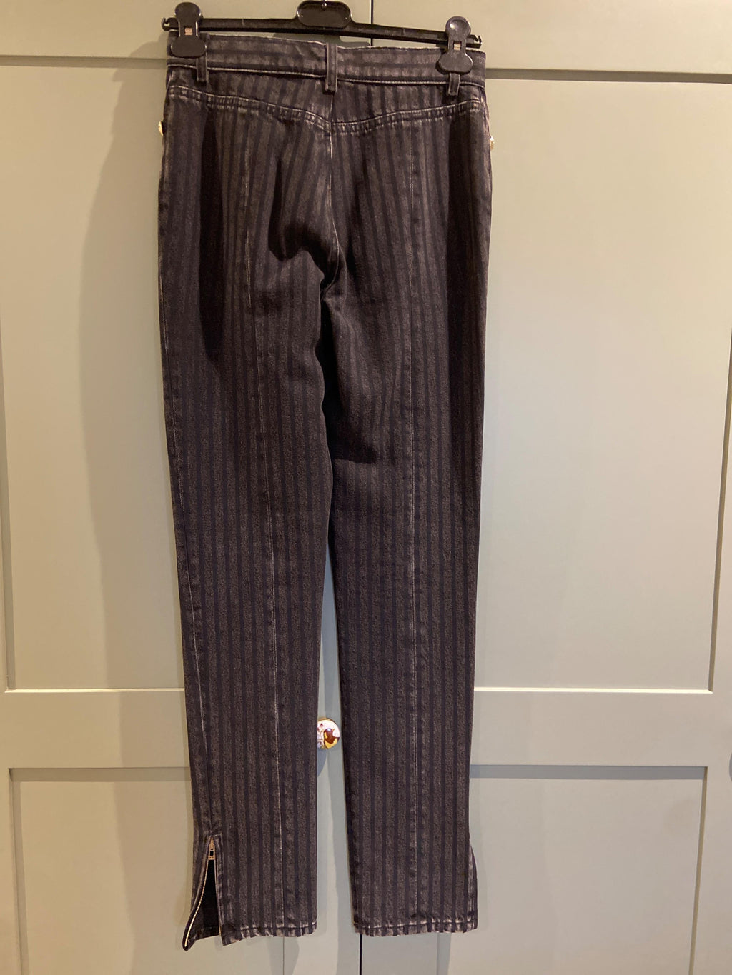 Chanel Grey Pinstripe Straight-Leg Jeans