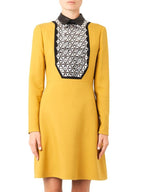 Gucci Yellow Embellished Crepe Dress with Leather Collar