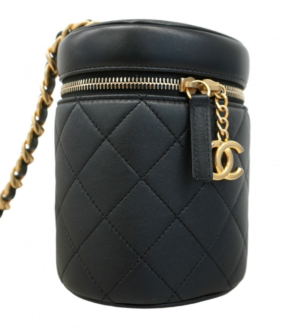 Chanel Black Lambskin Vanity Chain Shoulder Bag with Gold CC Logo detail
