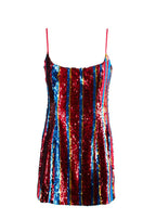Halpern Red Striped Sequin Mini Dress