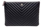 Chanel Black Leather Chevron Pouch