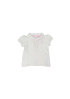 White cotton jersey ruffle trimmed polo shirt