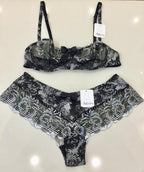 Aubade Embroidered Houndstooth Underwired Bra & St Tropez Set