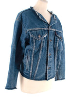 RE/DONE Levis Mid-Wash Distressed Collarless Denim Jacket