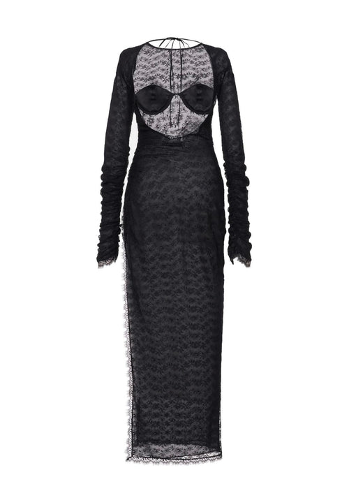 Alessandra Rich Open Back Black Silk Lace Dress