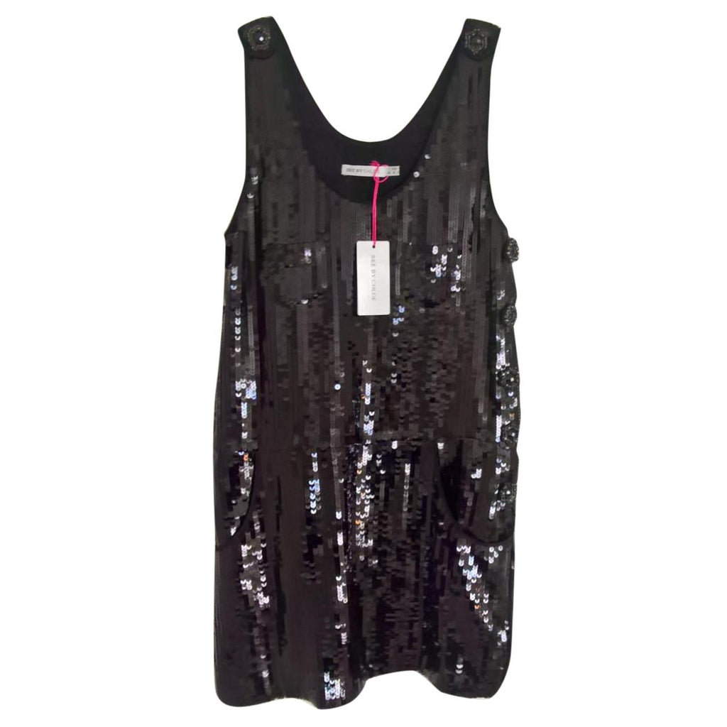 See by Chloe sequinned black party dress