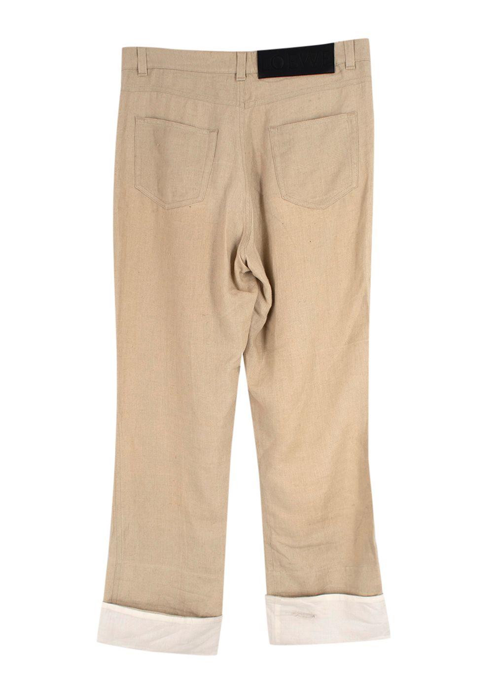 Loewe Beige Straight Leg Linen Trousers