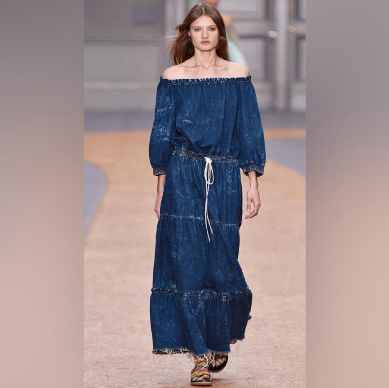 Off The Shoulder Denim Maxi Dress