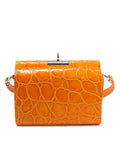 Gu-De Orange Gemma Cloud Croc Embossed Leather Shoulder Bag