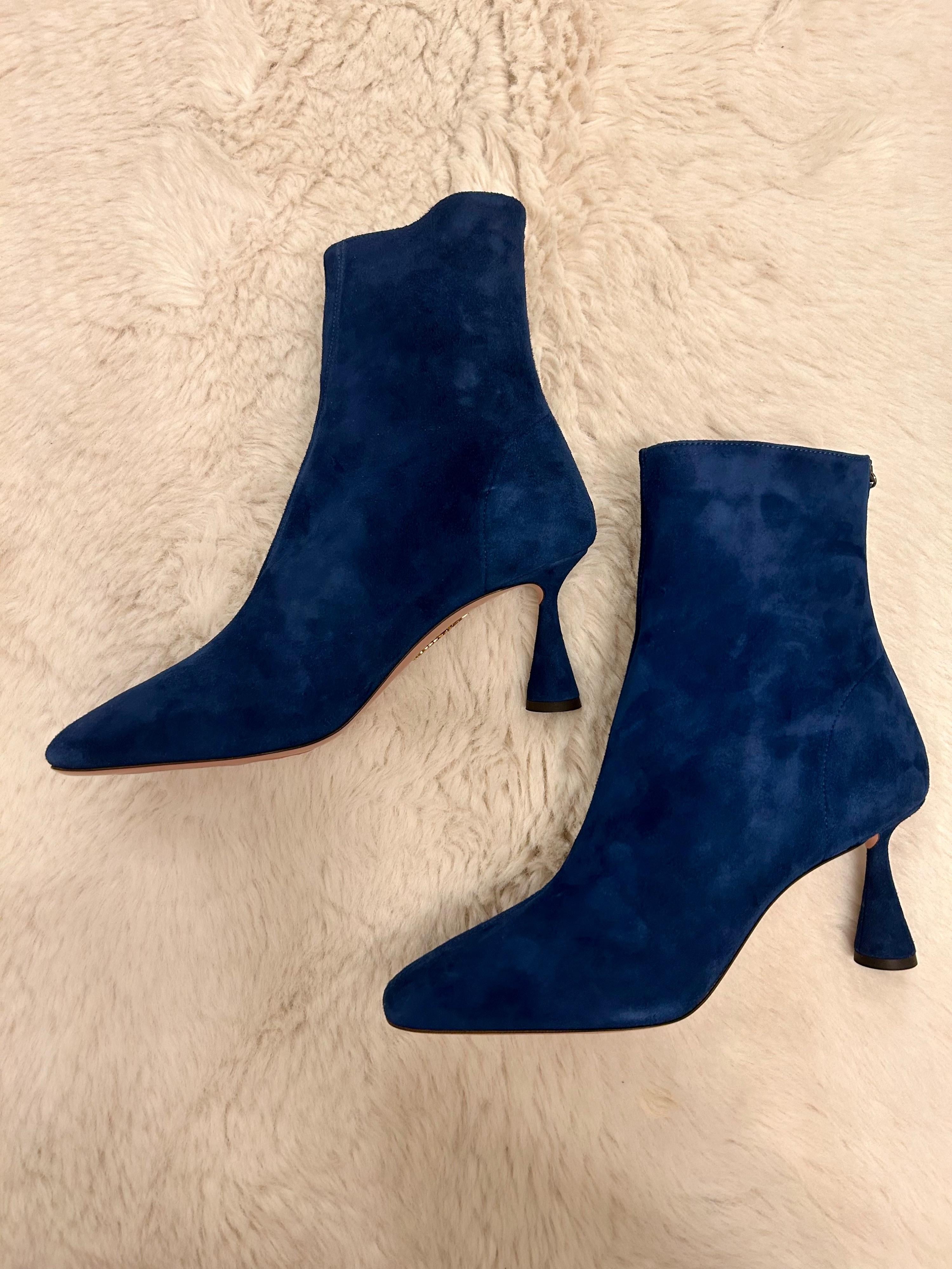 Aquazzura Blue Suede Amore Bootie 75