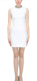 Victoria Beckham White Matte Crepe Jewelled Neck Dress