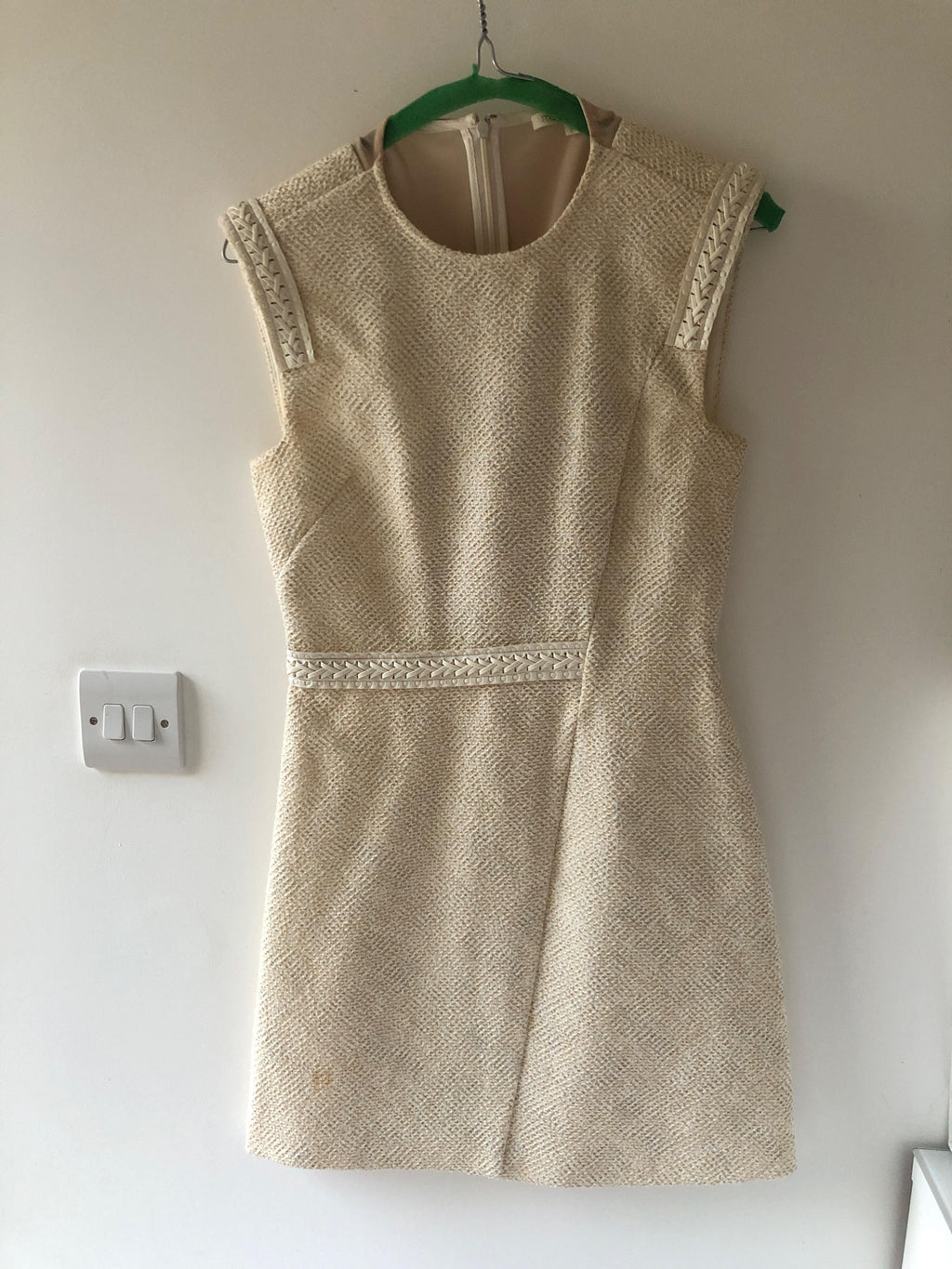 Beige Tweed  Woven Trimmed Mini Dress
