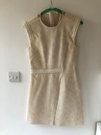 Beige Tweed  Woven Trimmed Mini Dress