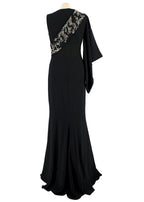Alexander McQueen Crystal Embellished Black Draped Sleeve Gown
