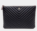 Chanel Black Leather Chevron Pouch