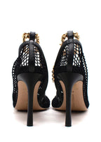 Bottega Veneta Black Net Stilletto with Gold Chain