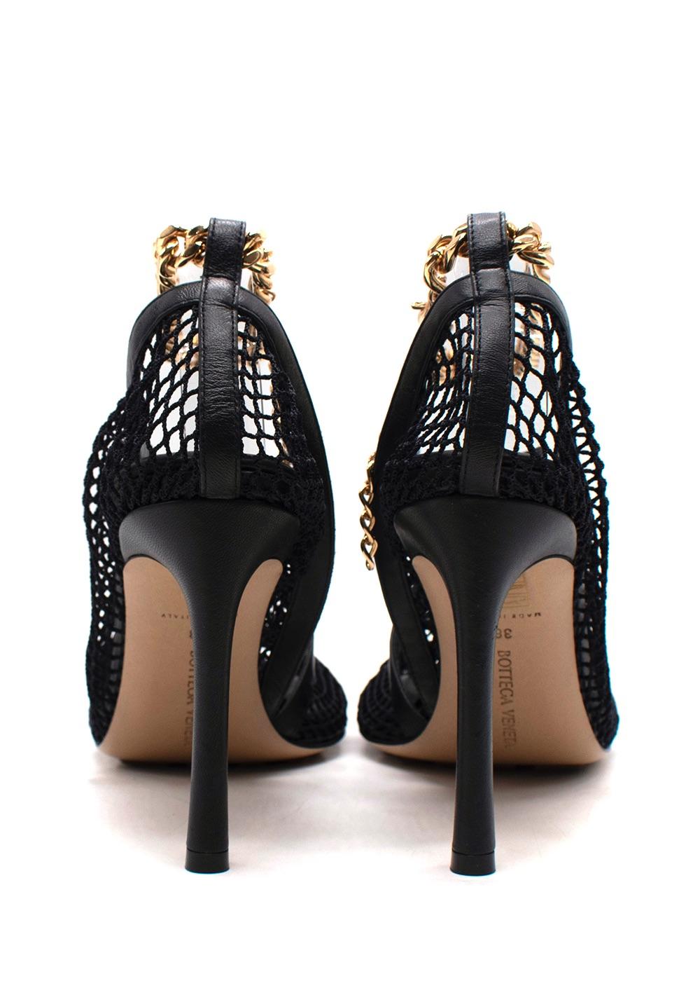 Bottega Veneta Black Net Stilletto with Gold Chain