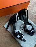 Hermes Black Suede Joy 105 Rhinestone Ankle Strap Pumps  37.5