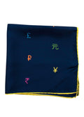 Navy Currency Print Silk Square Scarf 42cm