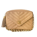 Beige Quilted Chevron Caviar Bijoux Camera Flap Bag