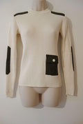 beige ribbed knit patch pocket jumper