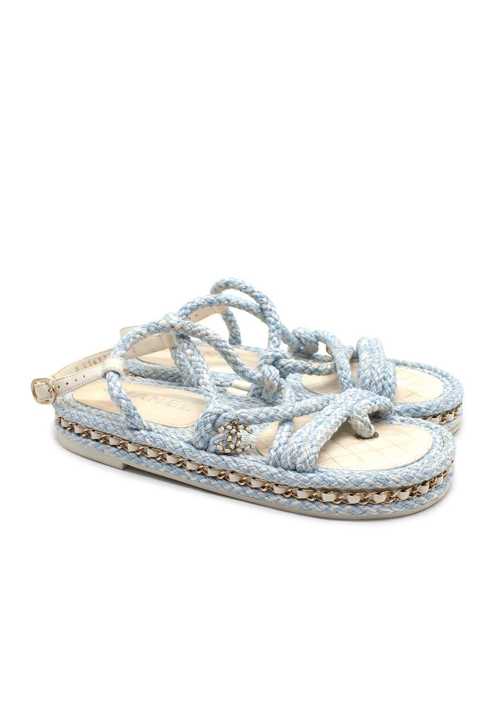 Chanel Cord Blue Rope Chain Flat Sandals