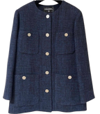 Chanel Blue Tweed Button Front Jacket