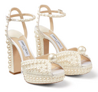 Jimmy Choo Sacaria 120 Pearl-Embellished Satin Platform Sandals