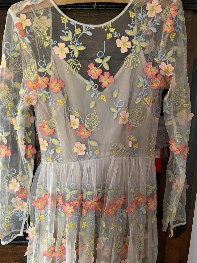 Monique Lhuillier 3D Floral Embroidered Dress