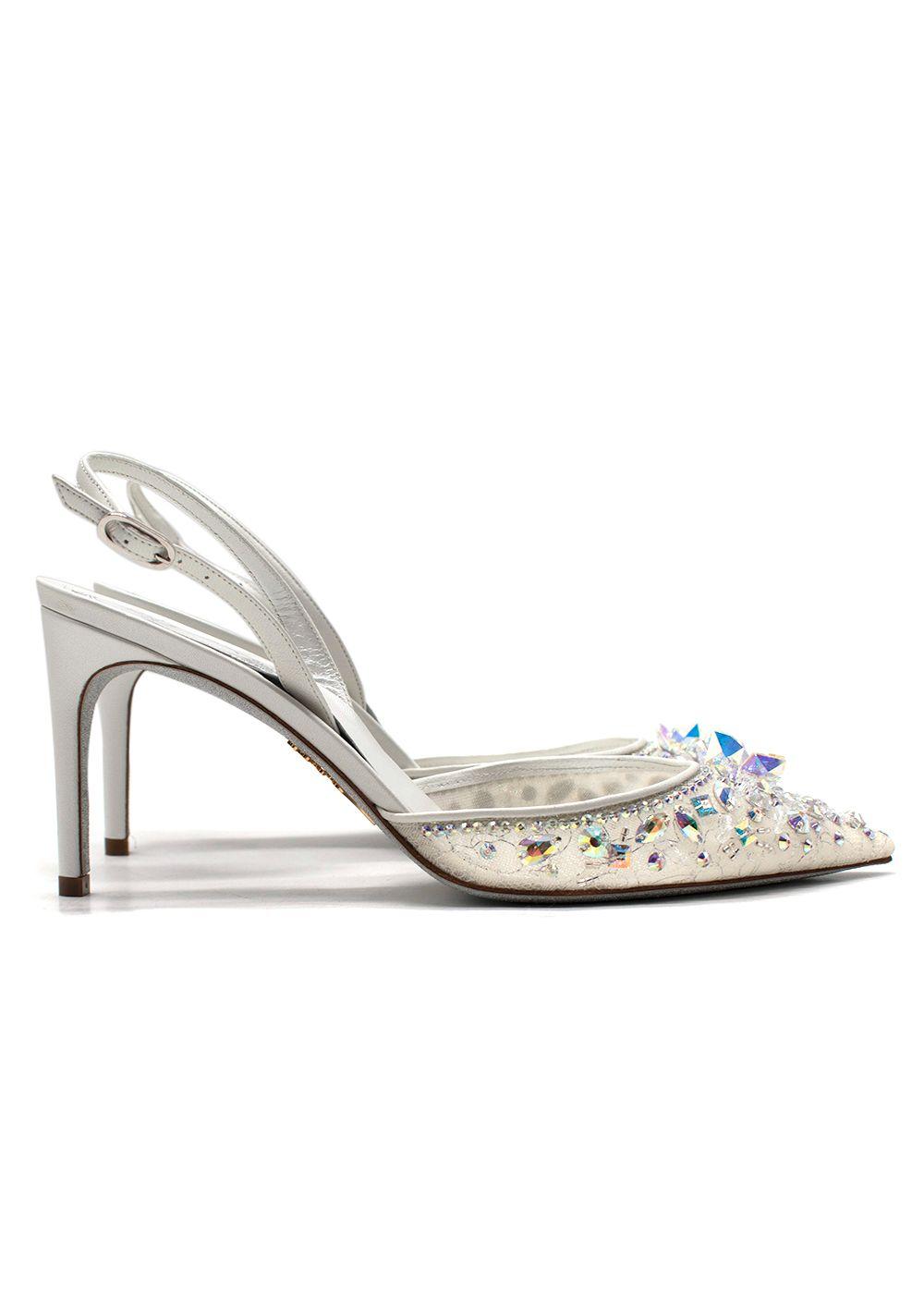 Rene Caovilla White Embellished Cinderella 75 Slingbacks