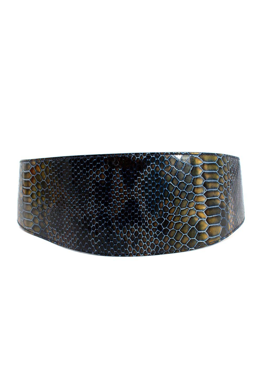 Ports Blue and Green Snakeskin Embossed Leather Waist Belt