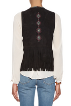 Talitha Black Embroidered Suede Fringed Gilet
