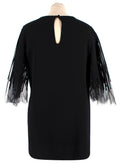 Oscar De La Renta Mesh Trimmed Black Silk Blend Top