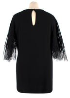 Oscar De La Renta Mesh Trimmed Black Silk Blend Top