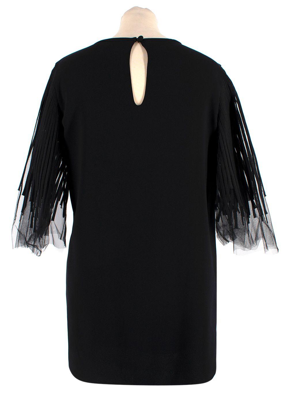 Oscar De La Renta Mesh Trimmed Black Silk Blend Top