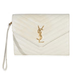 Saint Laurent Soft Grain De Poudre Triquilt Monogram Clutch