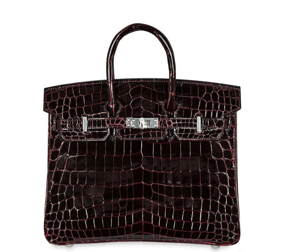 Hermes Birkin 25 in Bordeaux Shiny Niloticus Crocodile with Palladium Hardware