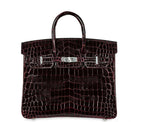 Hermes Birkin 25 in Bordeaux Shiny Niloticus Crocodile with Palladium Hardware