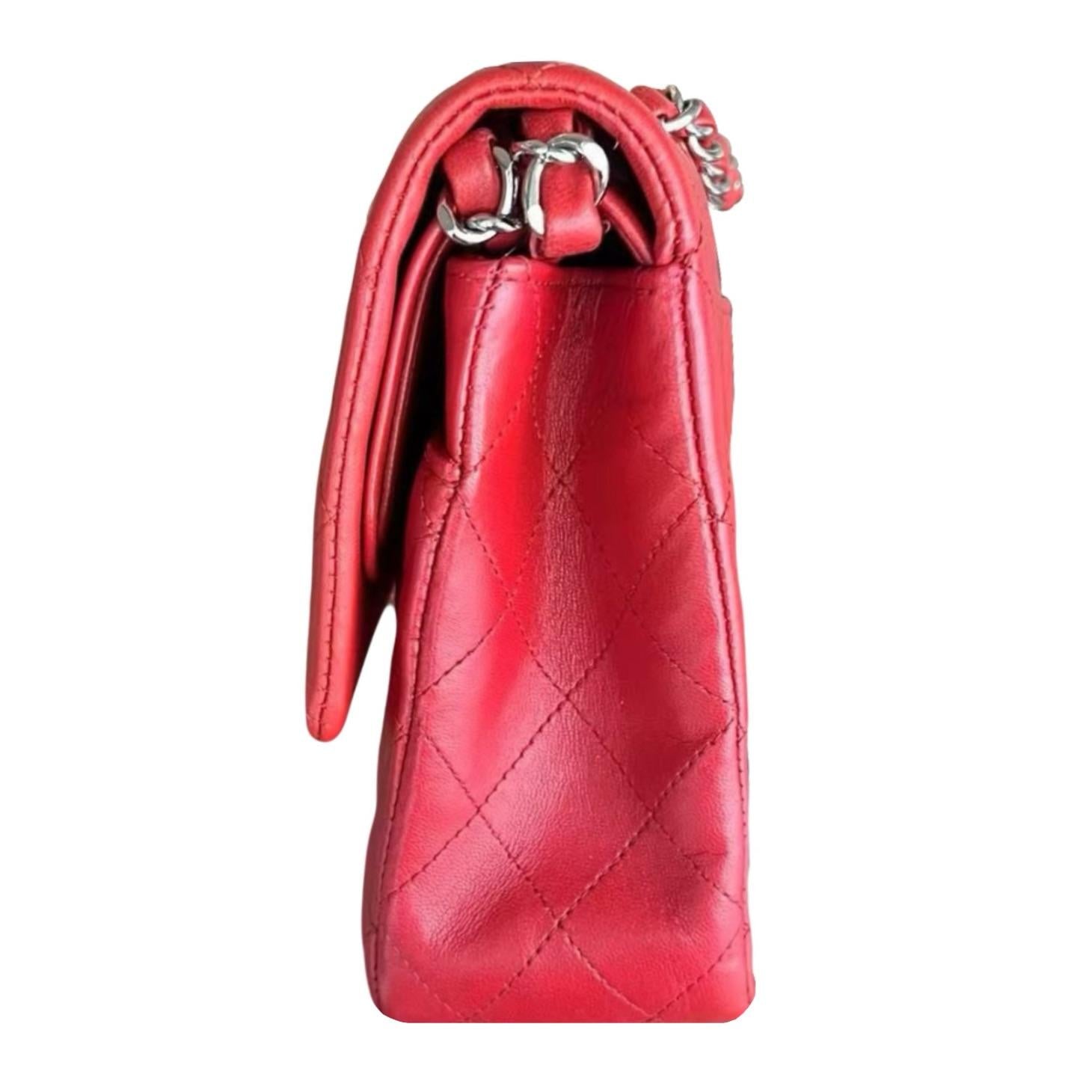 Red Quilted Lambskin Medium Classic Double Flap Bag