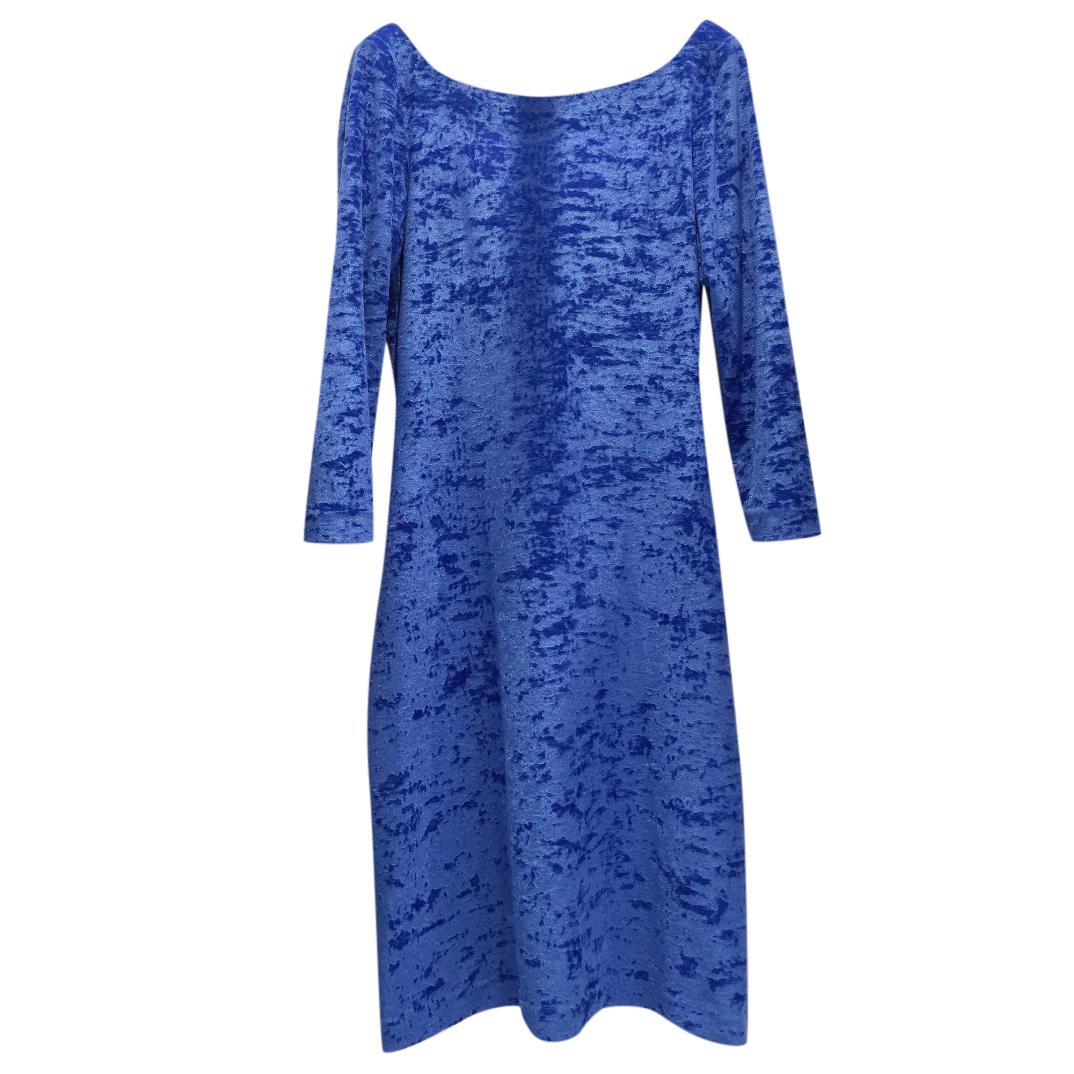 French Couture Electric Blue Panne Velvet V Back Dress