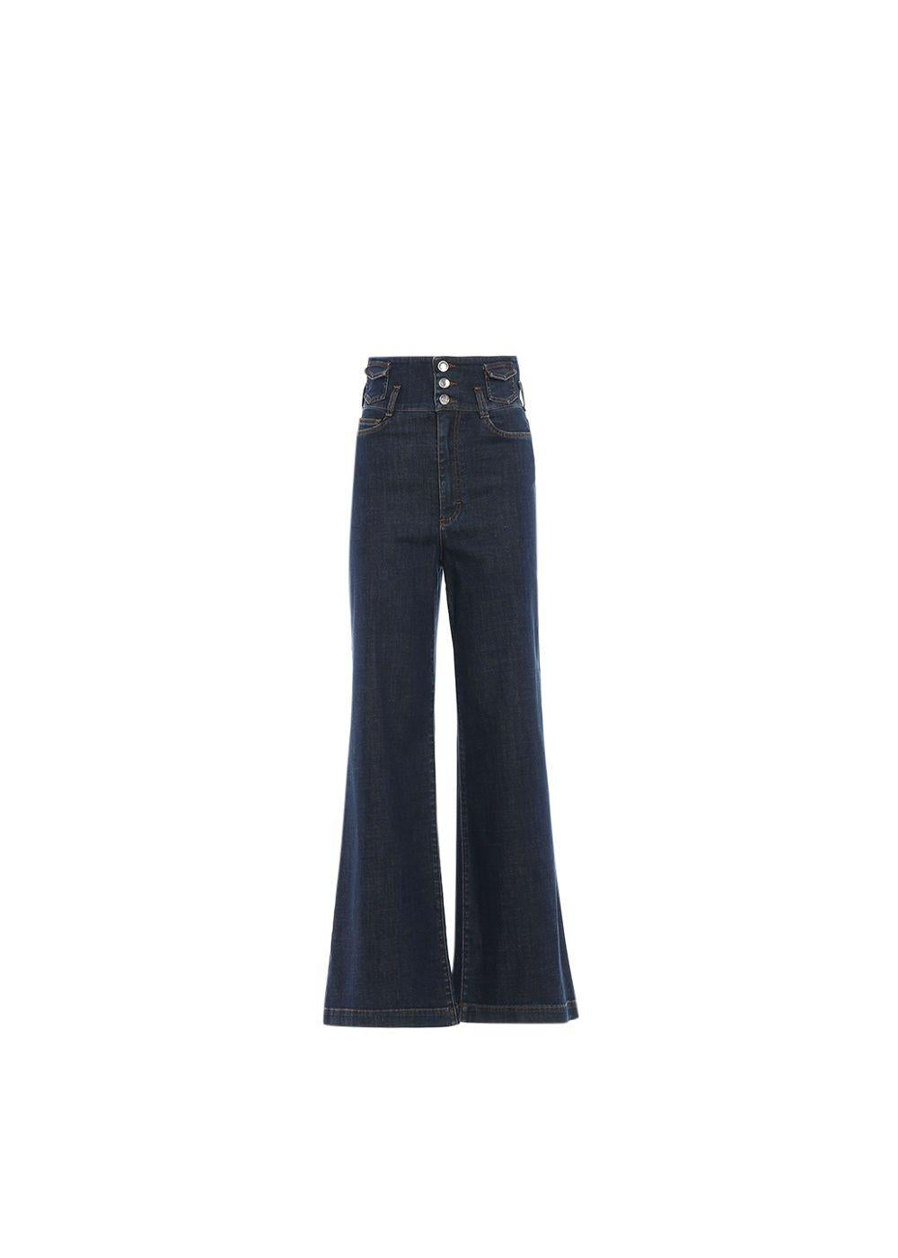 Indigo wash denim ultra-high rise flared jeans